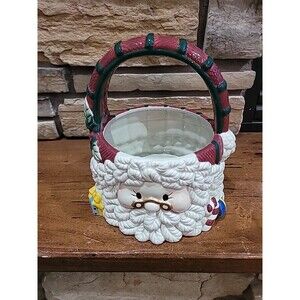 Ceramic Santa Basket with Handle  Candy Christmas Planter Jay Imports 10"